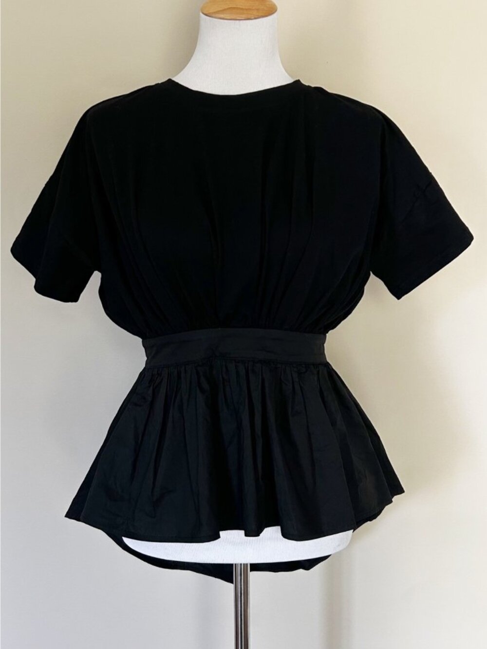 Women's Black‎ Peplum Hi-Low Knit & Woven Top Tie Back Size Small